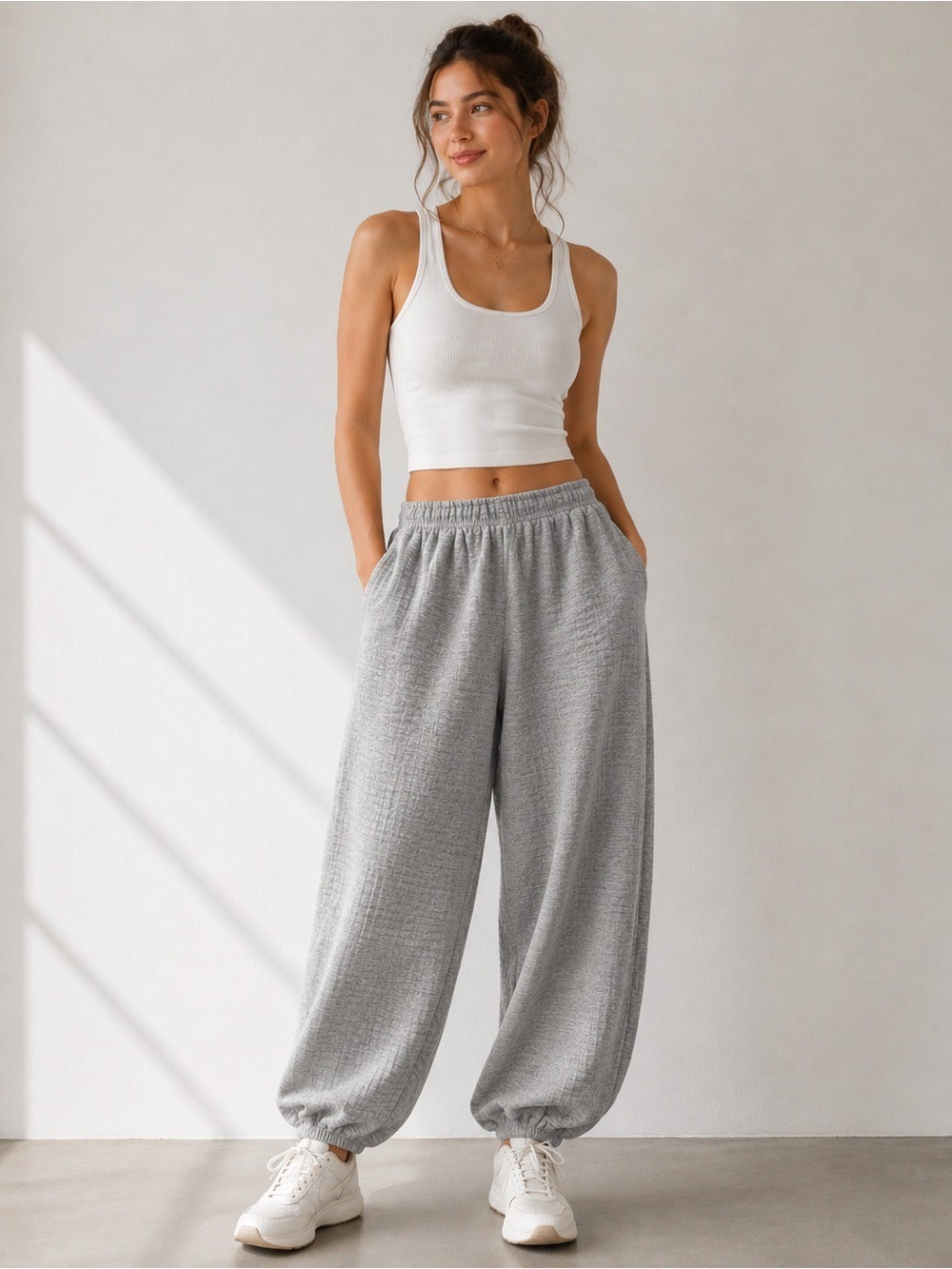 Princess Polly Gray Textured Lounge Jogger Pants Elastic Waist US 6